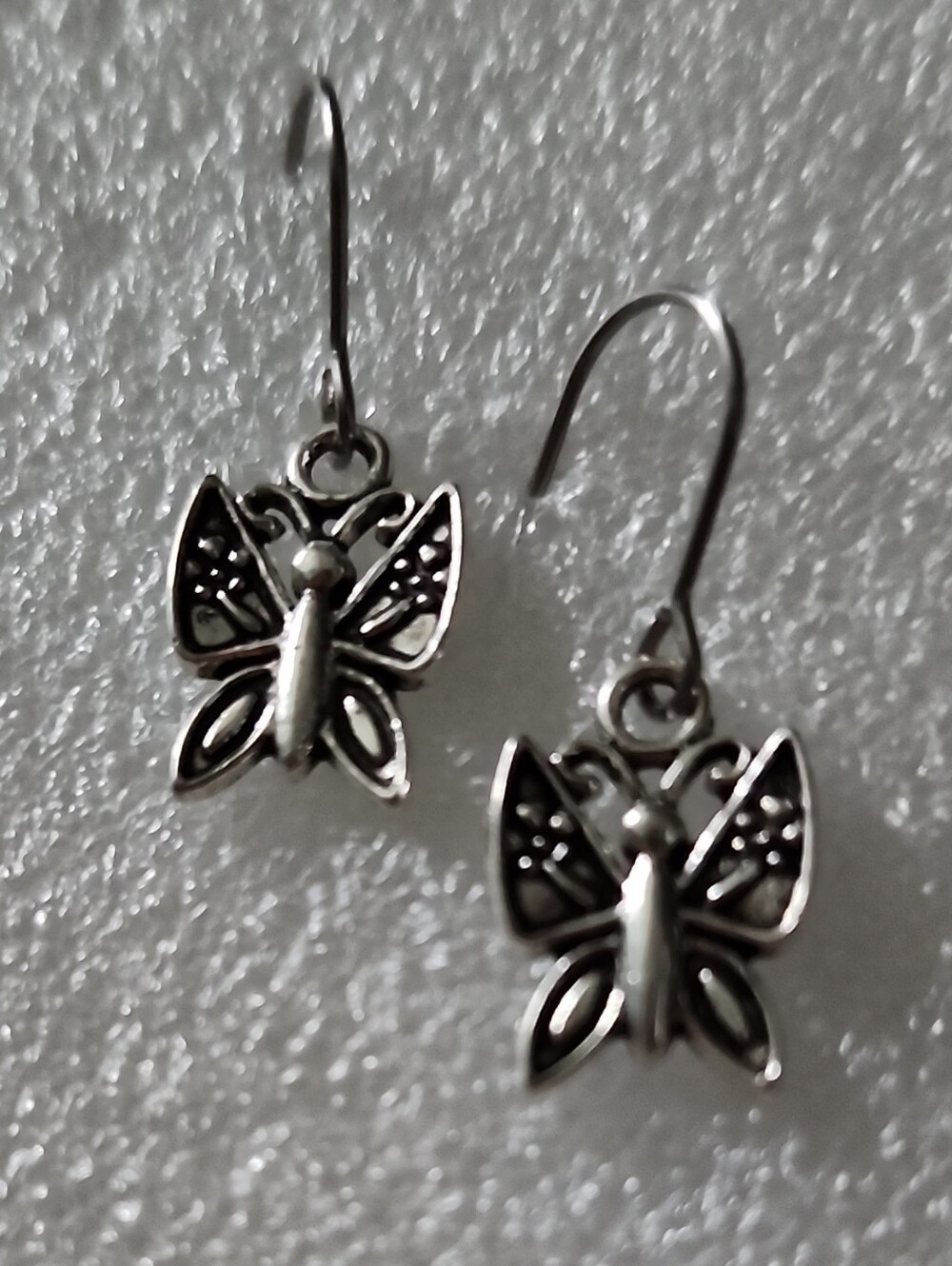 Hand Crafted Silver Tone Butterfly Dangle Earrings